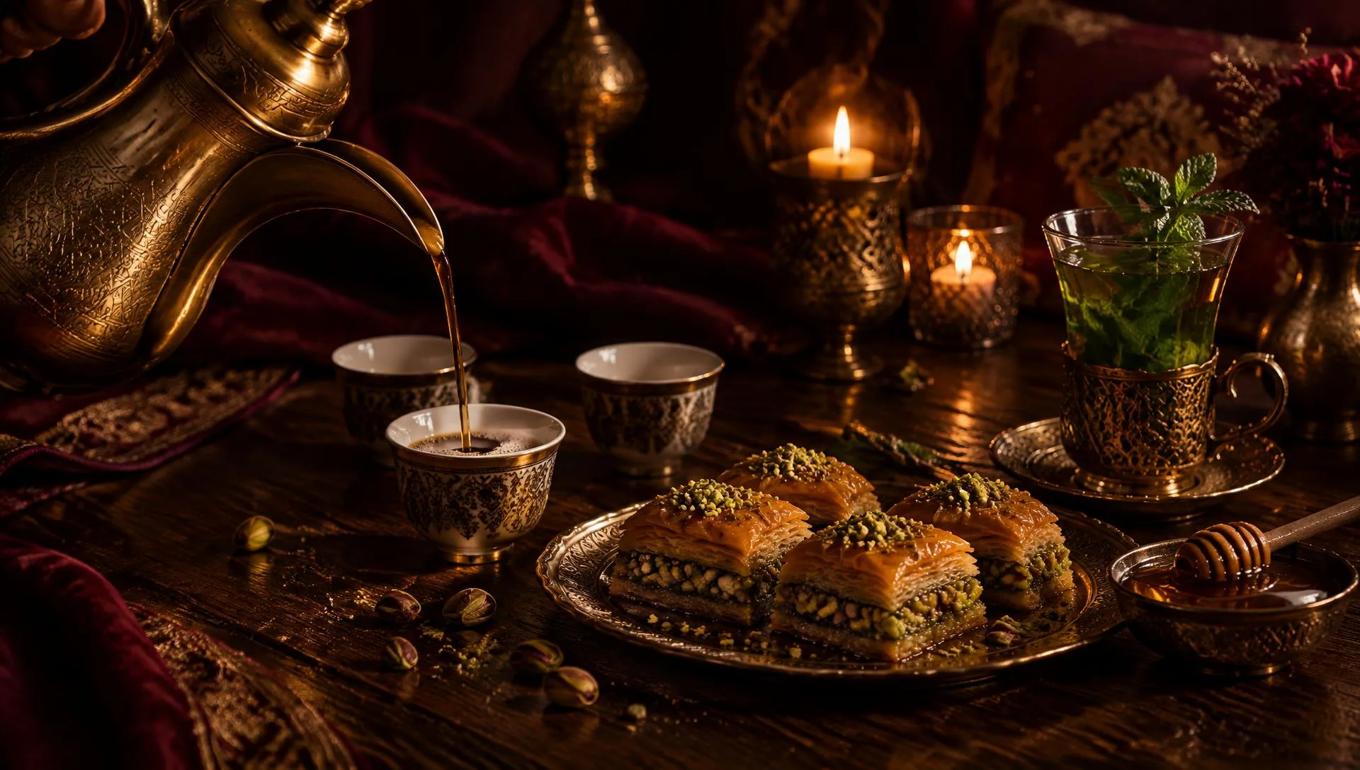 Arabic coffee poured at the table
