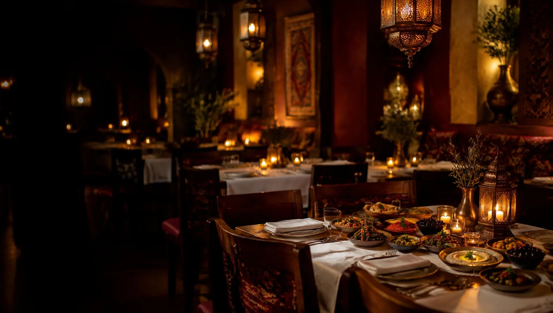 Candlelit dining room at Mina, Crwys Road