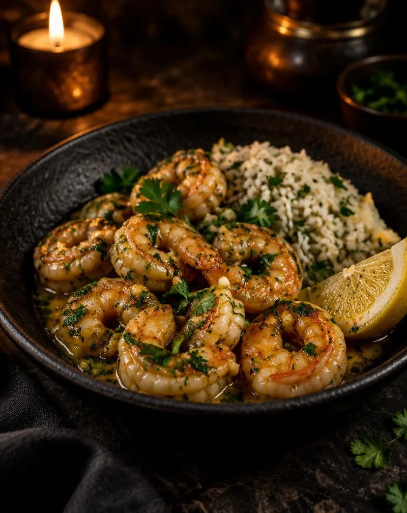 King prawns with garlic butter and coriander