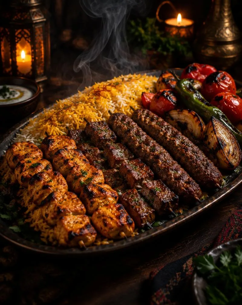 Mixed grill of shish tawook, lamb and kofta