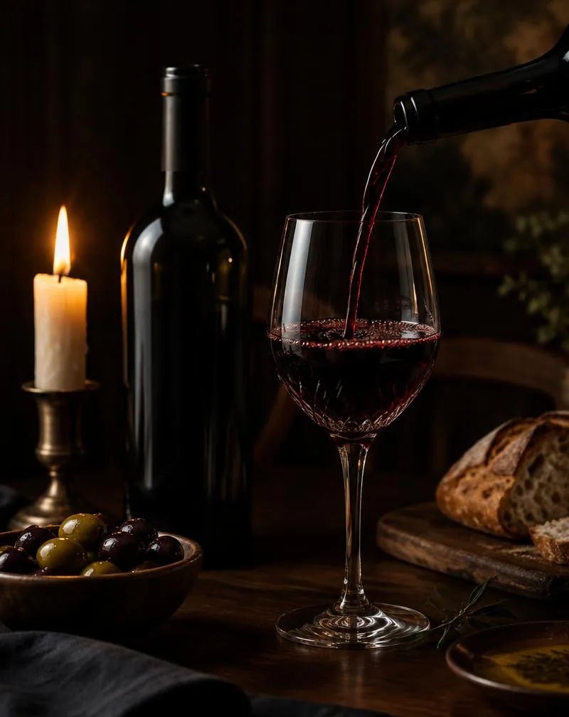 Lebanese red wine poured at a candlelit table